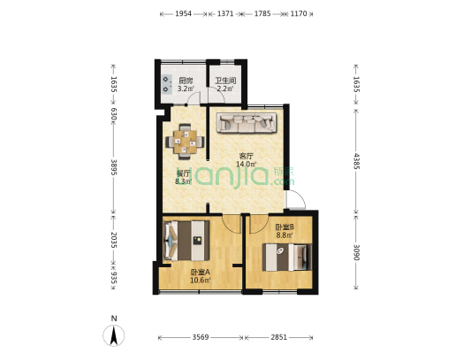 昆北辆小区 2室2厅1卫 48平方