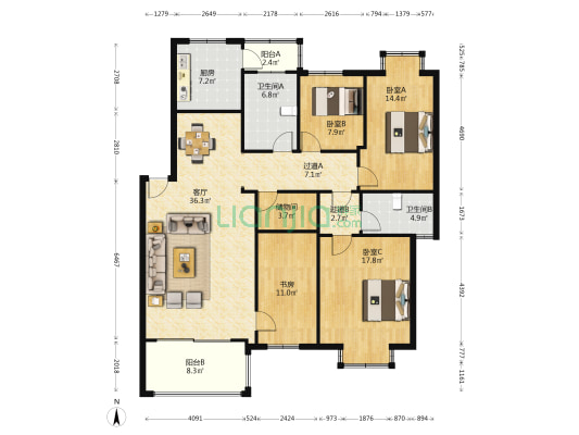 春江丽景 4室1厅2卫 151平方