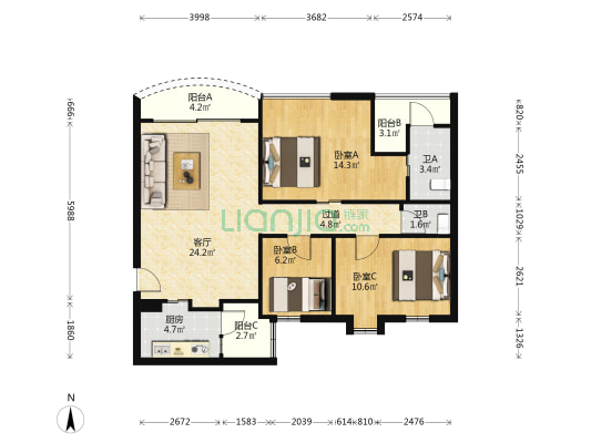 美景居 3室1厅2卫 84平方