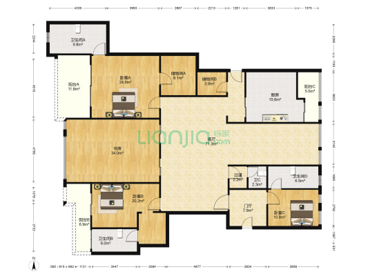 中环雅居 4室1厅4卫 229平方