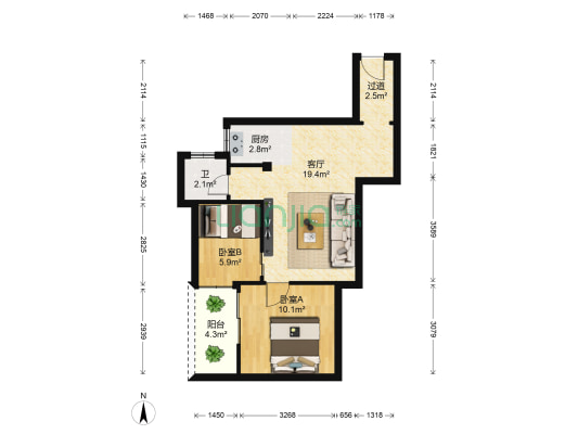 基立大厦 2室1厅1卫 56平方