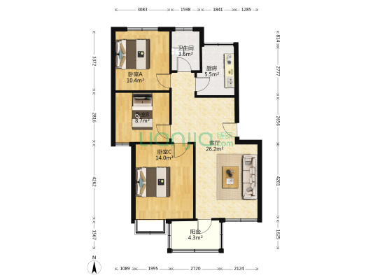 祥泰家园一期 3室1厅1卫 95平方