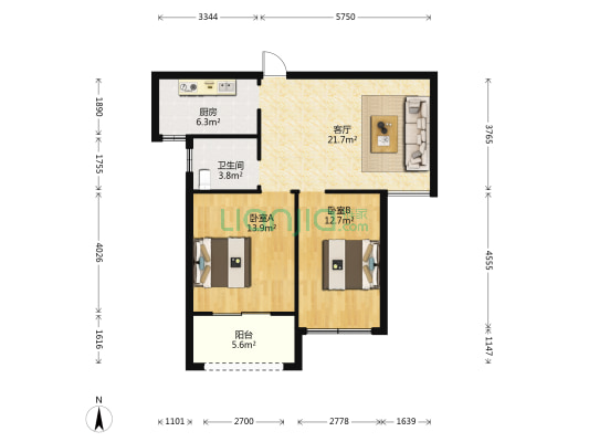 玫瑰佳苑商业广场 2室1厅1卫 86平方