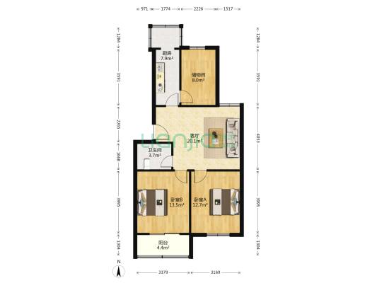 亚都嘉园 2室1厅1卫 80平方