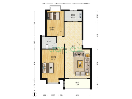 名雅居新华二村 2室1厅1卫 94平方