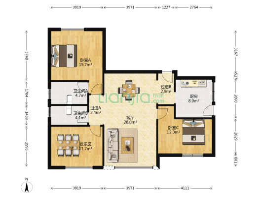 嘉怡苑 2室1厅2卫 105平方