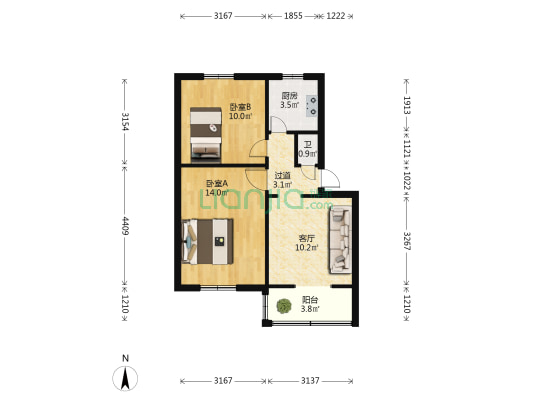 八一西路1639号 2室1厅1卫 55平方