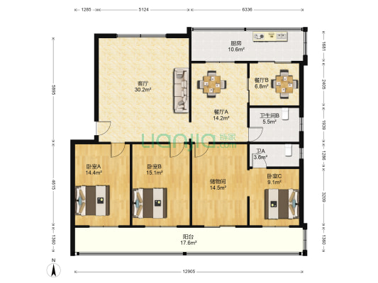 翠湖新村 3室3厅2卫 166平方