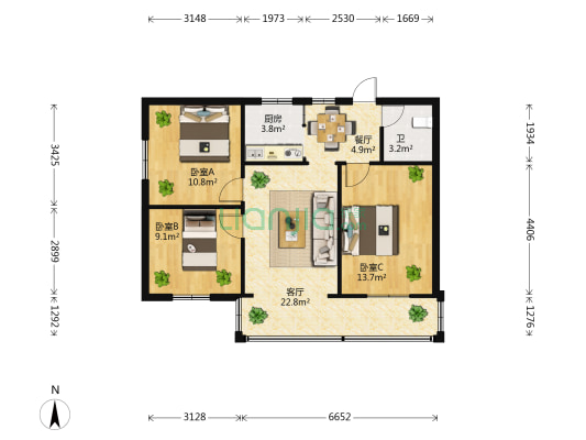 巡津街30号 3室2厅1卫 73平方