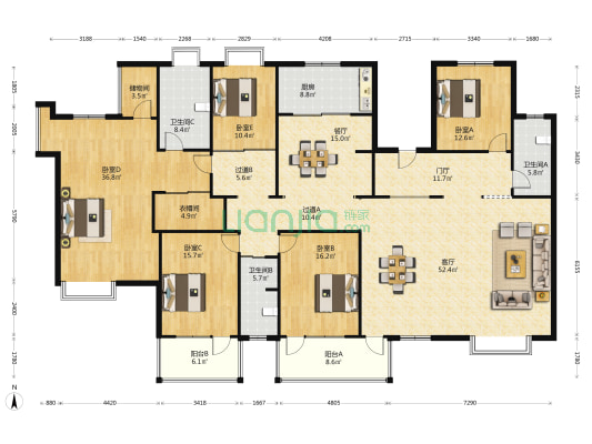龙景苑南区 5室2厅3卫 310平方