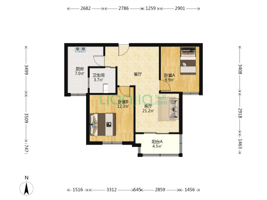 汇福家园平安里南 2室1厅1卫 75平方