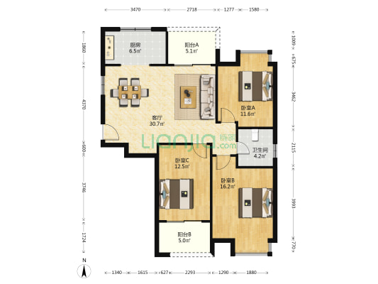 洞庭分秀 3室1厅1卫 115平方