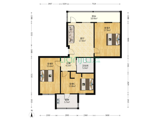 安发街 3室1厅1卫 96平方