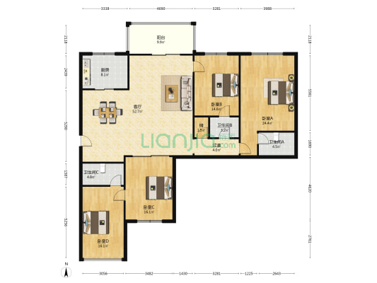 自然大厦 4室1厅3卫 200平方