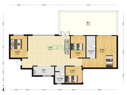 中国铁建铁建城悦墅组团 4室1厅2卫 142平方