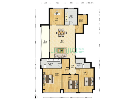 天珏华庭 4室1厅2卫 182平方