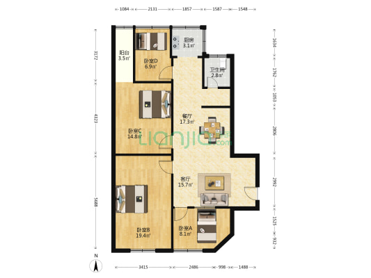 省人民检察院西院住宅区 4室2厅1卫 93平方