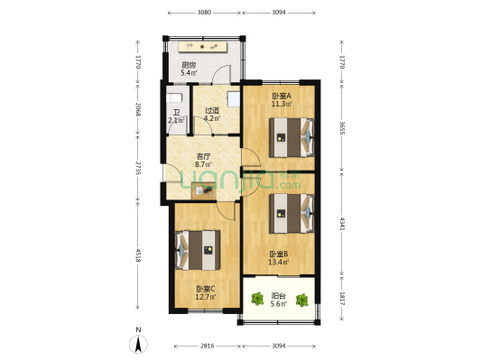 钟久路21号 3室1厅1卫 64平方