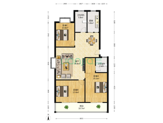 东方翰苑 3室1厅2卫 126平方