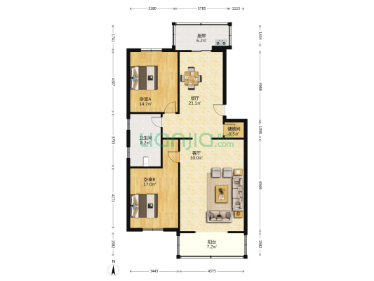 五四小区 2室2厅1卫 130平方