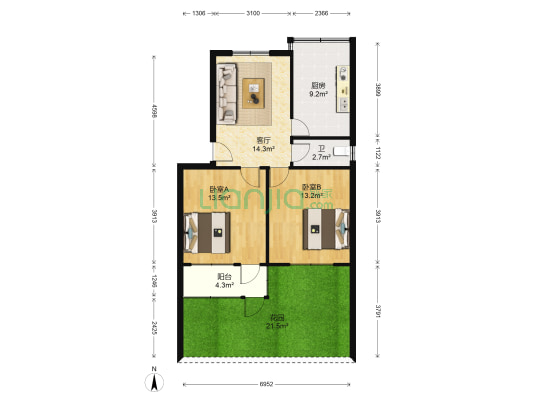 泰疗小区 2室1厅1卫 67平方