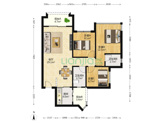 天昌东盟中央城B区 3室1厅2卫 89平方