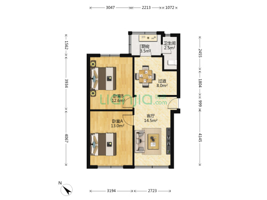 锦里西路68号 2室1厅1卫 65平方