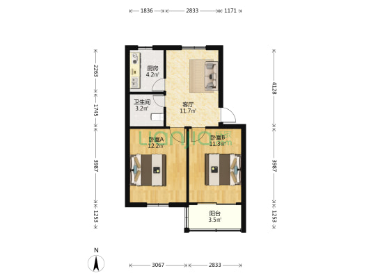 星朗桥河沿 2室1厅1卫 57平方