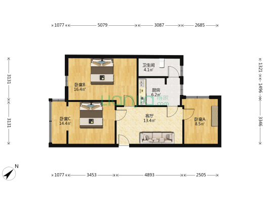 牡丹苑 3室1厅1卫 70平方