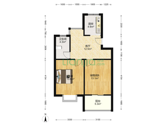 鸿泰苑五区 1室1厅1卫 68平方