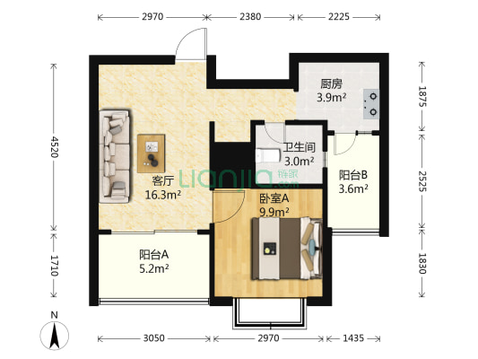 上海裕花园 一居室,好楼层.采光视野宽阔-户型图
