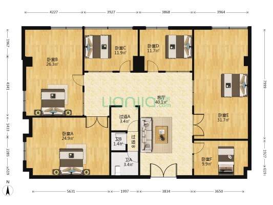 金洲商务大厦 6室1厅2卫 219平方