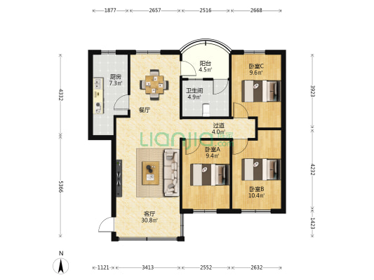 平沙一路16号 3室1厅1卫 93平方