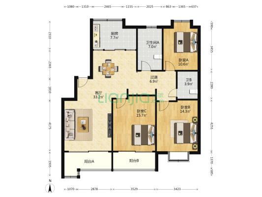 勤丰苑 3室1厅2卫 132平方