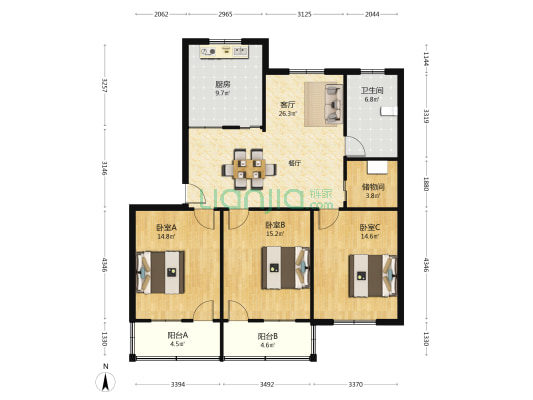 北街28号 3室1厅1卫 117平方