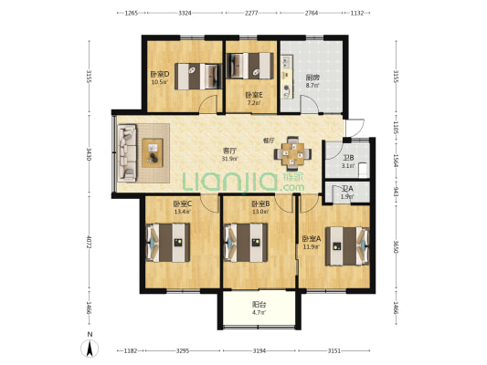 君福楼 5室1厅2卫 128平方
