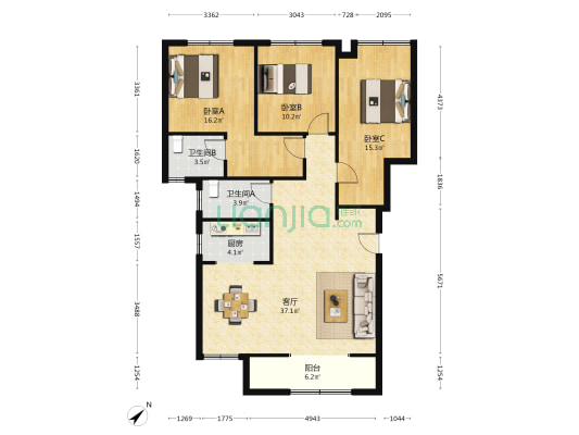 登邑中信城 3室1厅2卫 122平方