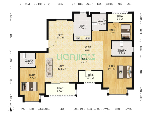 鸿翔南湾 3室2厅3卫 139平方