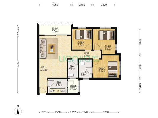 顺德碧桂园正苑洋房 3室1厅2卫 81平方