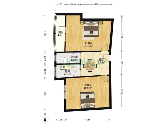 嘉电局住宅楼 2室1厅1卫 73平方