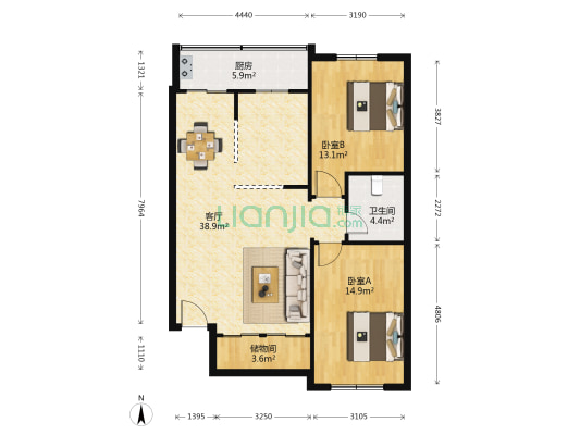 福苑居 2室1厅1卫 100平方