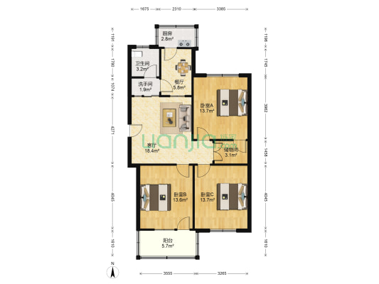 省财政厅宿舍 3室2厅2卫 102平方