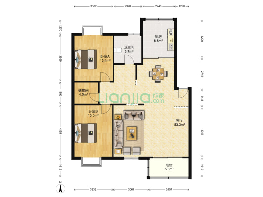 紫苑 2室1厅1卫 113平方