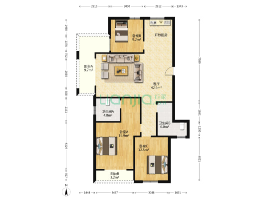 祇园 3室1厅2卫 129平方