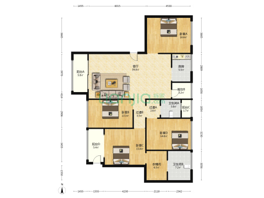 金沙城西府颐苑 4室1厅2卫 206平方