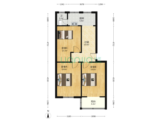 富民楼 3室0厅1卫 75平方