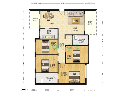 碧桂园佳诚城央首府 4室1厅2卫 118平方