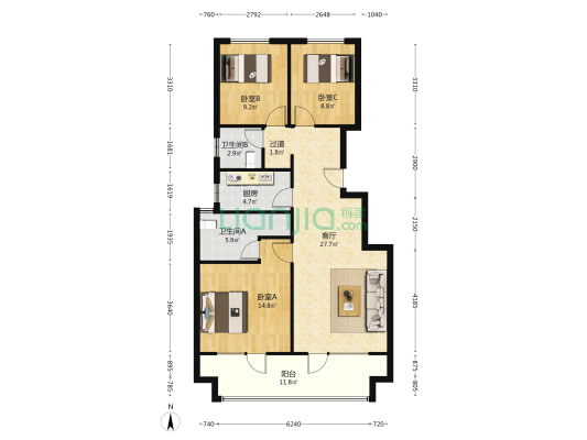 锦绣天泽 3室1厅2卫 109平方