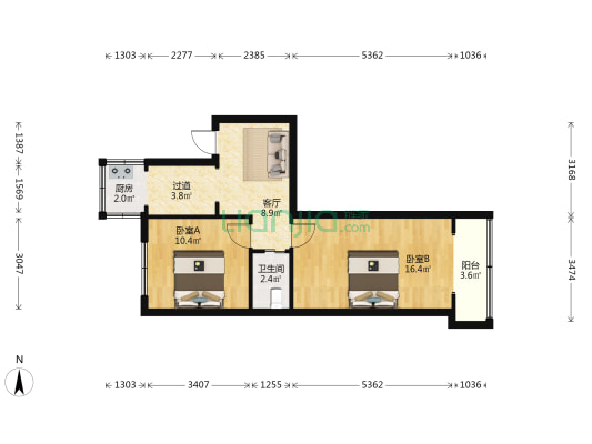 房地局宿舍东区 2室1厅1卫 59平方