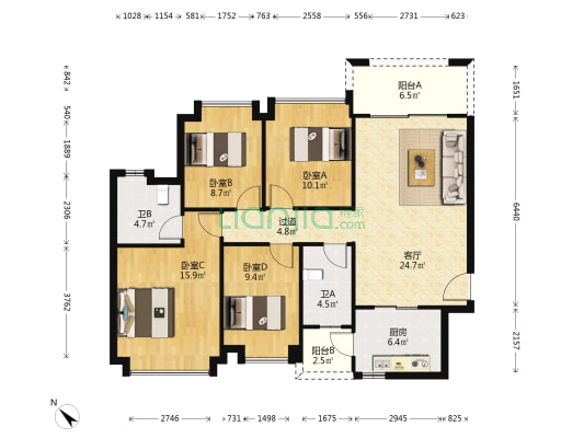 恒大滨江御府 4室1厅2卫 123平方